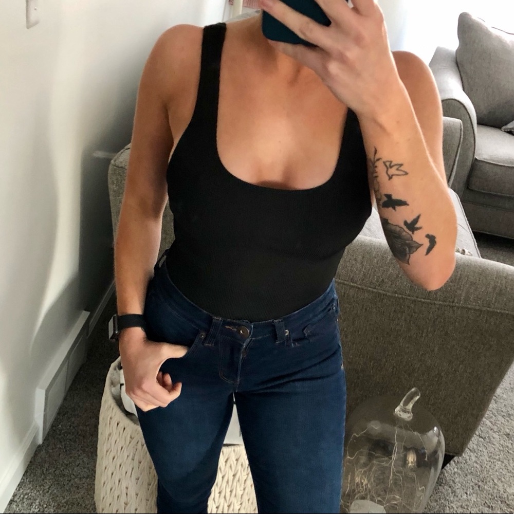 Black tank ribbed bodysuit